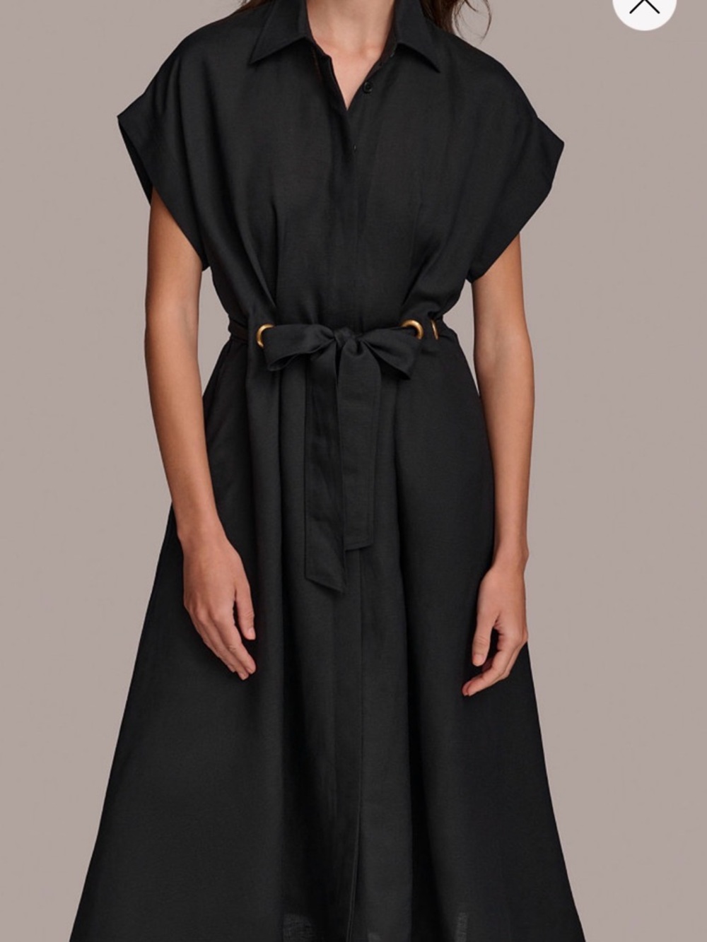 Donna Karan Black Midi Shirt Dress with Tie Waist